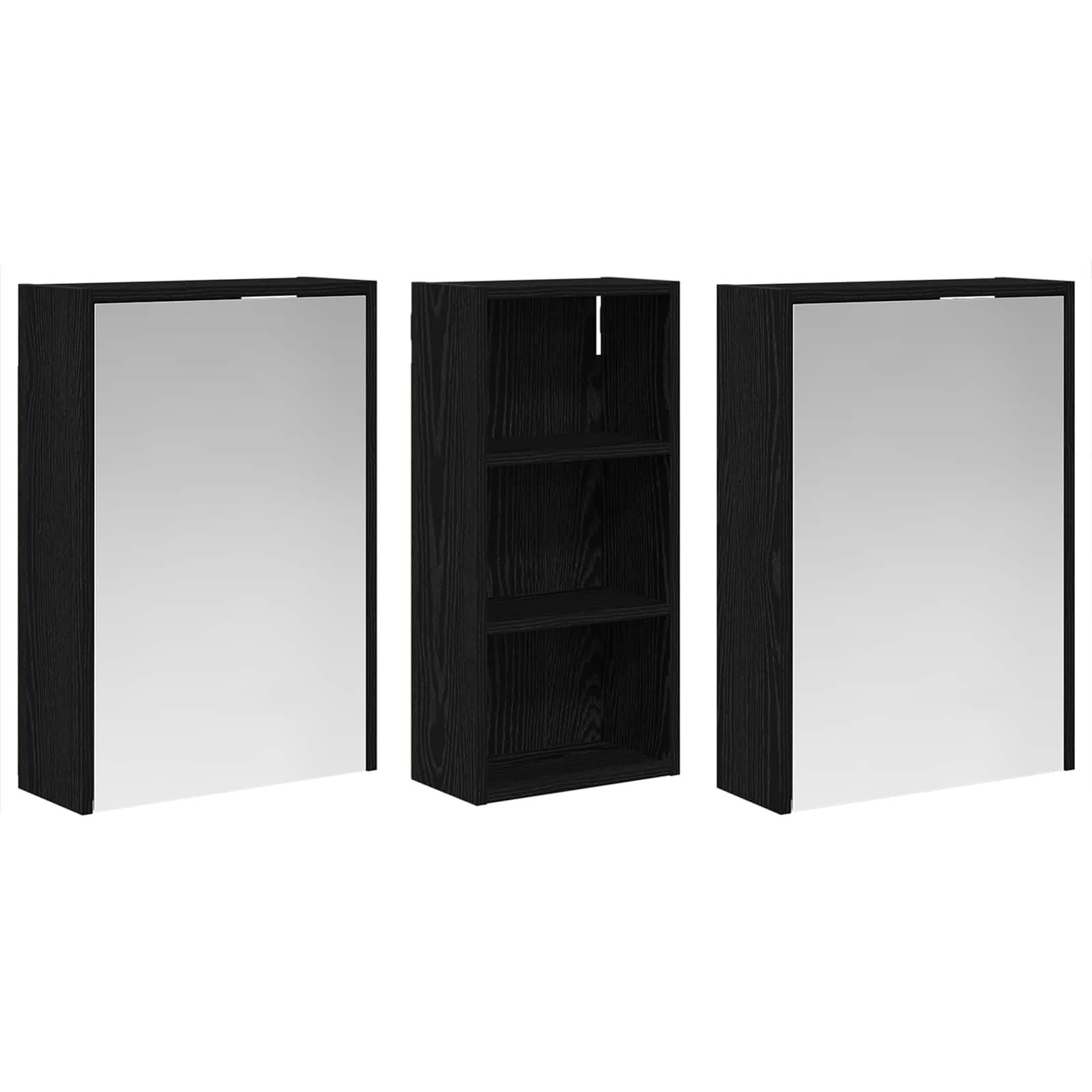 3-częściowy zestaw szafek łazienkowych z materiału drewnopochodnego 116 x 16 x 62,5 cm z oświetleniem LED, dwukierunkowe lustro, montaż na ścianie, miejsce do przechowywania mebli