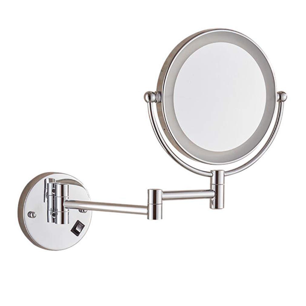 Espejo de tocador de maquillaje con luces, espejo de belleza montado en la pared de dos caras, espejo de baño con aumento 3X, espejo cosmético extensible alimentado por enchufe, dorado (plateado)
