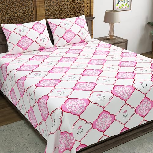 Image of BLOCKS OF INDIA Hand Block Printed 200 TC Cotton King Size Bedsheet | MUGHAL Pink