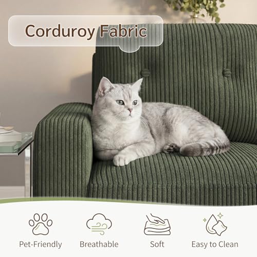 Image of HONBAY Sectional Sleeper Sofa with Pull Out Bed, Convertible 5 Seaters L Shaped Corduroy Sectional Couch for Living Room, Green