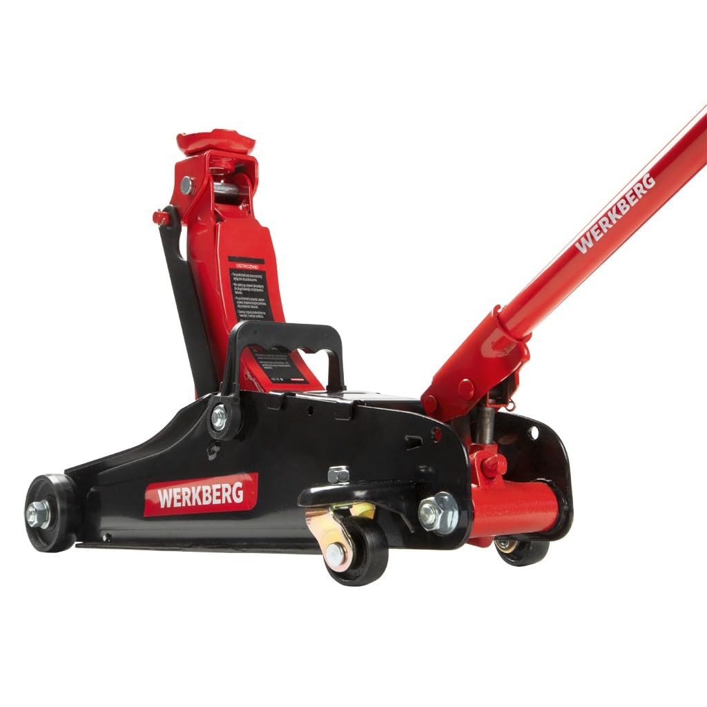 Cric idraulico per auto a basso profilo 2,5T 80-360 mm, rana da officina con valvola di sicurezza e blocco, rosso
