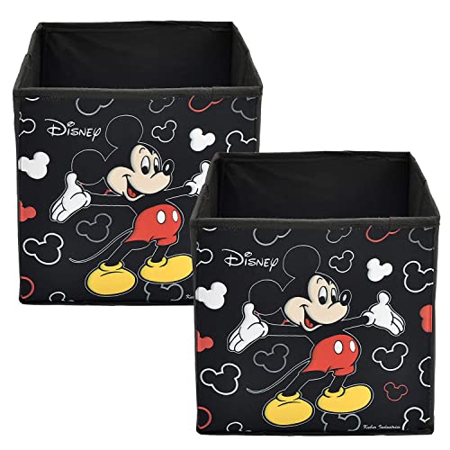 Image of Kuber Industries Disney Mickey Print Foldable Cube Box|Non Woven Storage Box For Clothes|Storage Organizer for Toys, Books, Baby Clothes|Pack of 2 (Black)