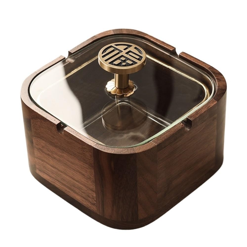 Ashtrays Walnut ashtray High-end office with lid to prevent ash flying