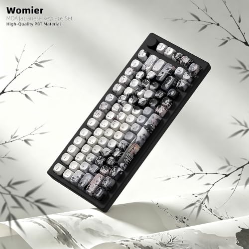 Image of Womier PBT Keycaps 75 Percent, MOA Keycaps Dye-Sublimation, Custom Keyboard Key caps Set for 61 /64 /68 /84 /87 /100 /104 /108 Cherry MX Mechanical Keyboard, White /Black Cow