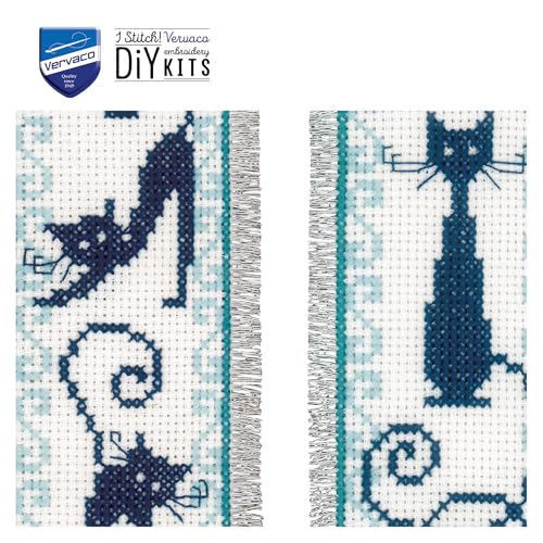 Image of Vervaco Cross Stitch Bookmark Cheerful Cats (Set of 2) 2.4 inch x 8 inch