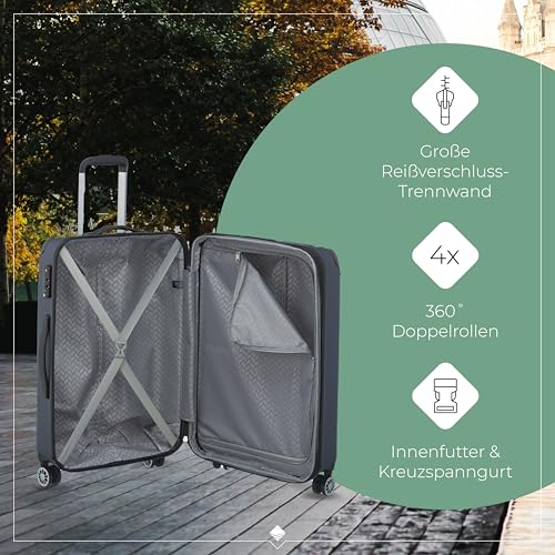 Travelite Hartschalenkoffer mittelgroß, erweiterbar, 4 Rollen, City, Trolley mit kratzfester Oberfläche, TSA Schloss, Dehnfalte, 68 cm, 78-86 Liter