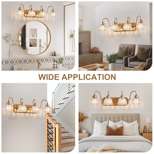 Image of Vintage Gold Bathroom Light Fixtures,4 Light Tulip Crystal