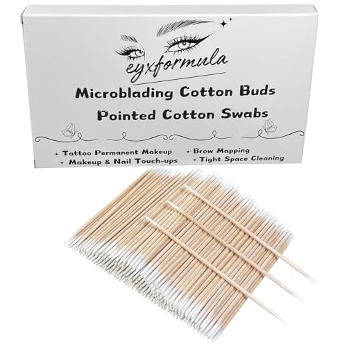 Eyxformula 1000 Count Pointed Cotton Swabs, 4 Inch Microblading Cotton Buds with Wooden Sticks, Semi Permanent Eyebrow Tattoo Supplies, Precition Tip Micro Applicators for Makeup, Cleaning N