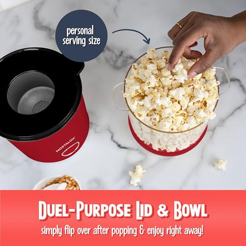 Nostalgia 8-Cup Hot Air Popcorn Maker & Bowl - 2-In-1 Bowl & Lid, 2 oz Measuring Cup - Oil-Free Pop Corn for Movie Night, Snacks, Birthday Parties, and More - Red - image 3