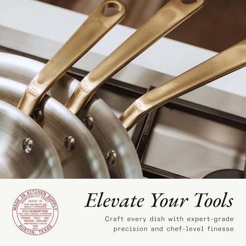 Image of Made In Cookware - 12-Inch Stainless Steel Frying Pan with Antique Brass Handle - 5 Ply Stainless Clad - Professional Cookware - Crafted in Italy - Induction Compatible