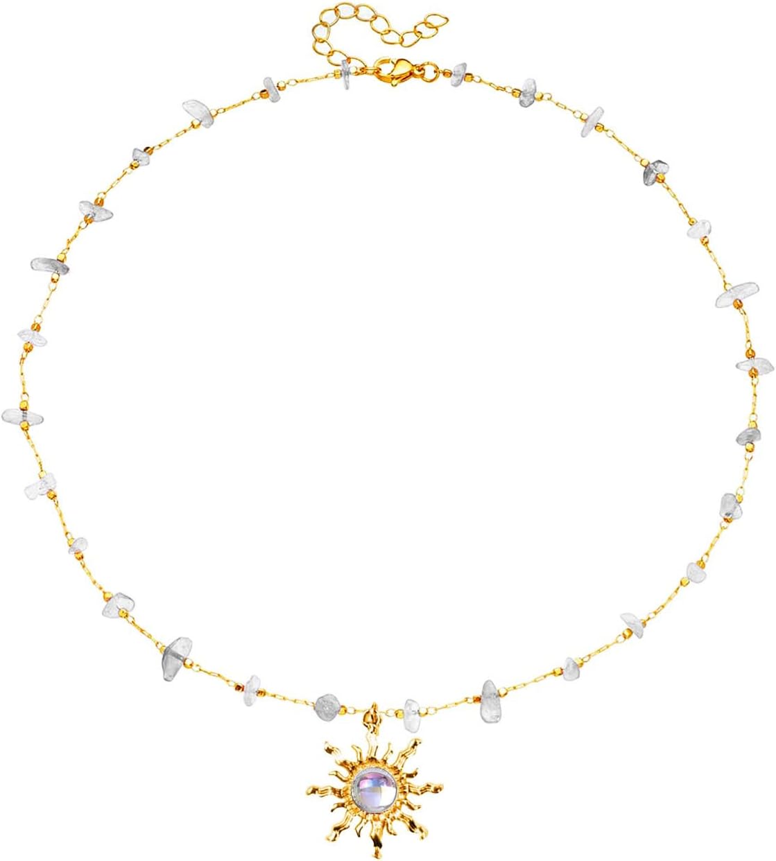 Aktully Crystal Sun Necklace for Women 18K Gold Plated Sun Pendant Necklace Natural Stone Crystal Choker Necklace Healing Crystal Necklace Christmas Trendy Jewelry for Women