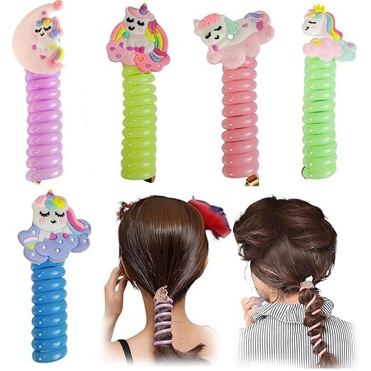 Image of MART 2pcs Wire Hair Bands for Girls Kids Braided Spiral Hair Ties Cute Cartoon Ponytail Maker Elastic Braids Hair Accessories for Girls.