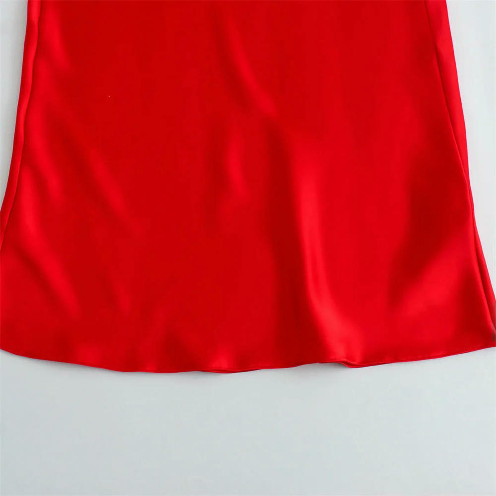Abito Donna Invernale Abito da Filo Raso Francese in Stile Francese da Donna Estivo Abito A Sling Sexy Apripista Lungo Midi-Rosso-XS