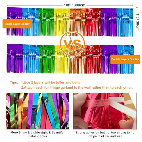 Image of 4 Pack 39Ft Feet Colorful Foil Fringe Garland Rainbow Tinsel Streamers Banner Fringe Curtain Banner for Parade Floats Graduation Homecoming Carnival Birthday Pride Party Decor (Rainbow)