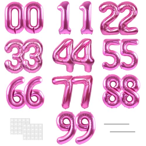 Image of TONIFUL 2 Set Hot Pink Number Balloons 16 Inch 0-9 Mylar Foil Balloons 20 Pcs Rose Red Small Custom Digital Ballons for Girls Birthday Bachelorette Bridal Baby Shower Decorations