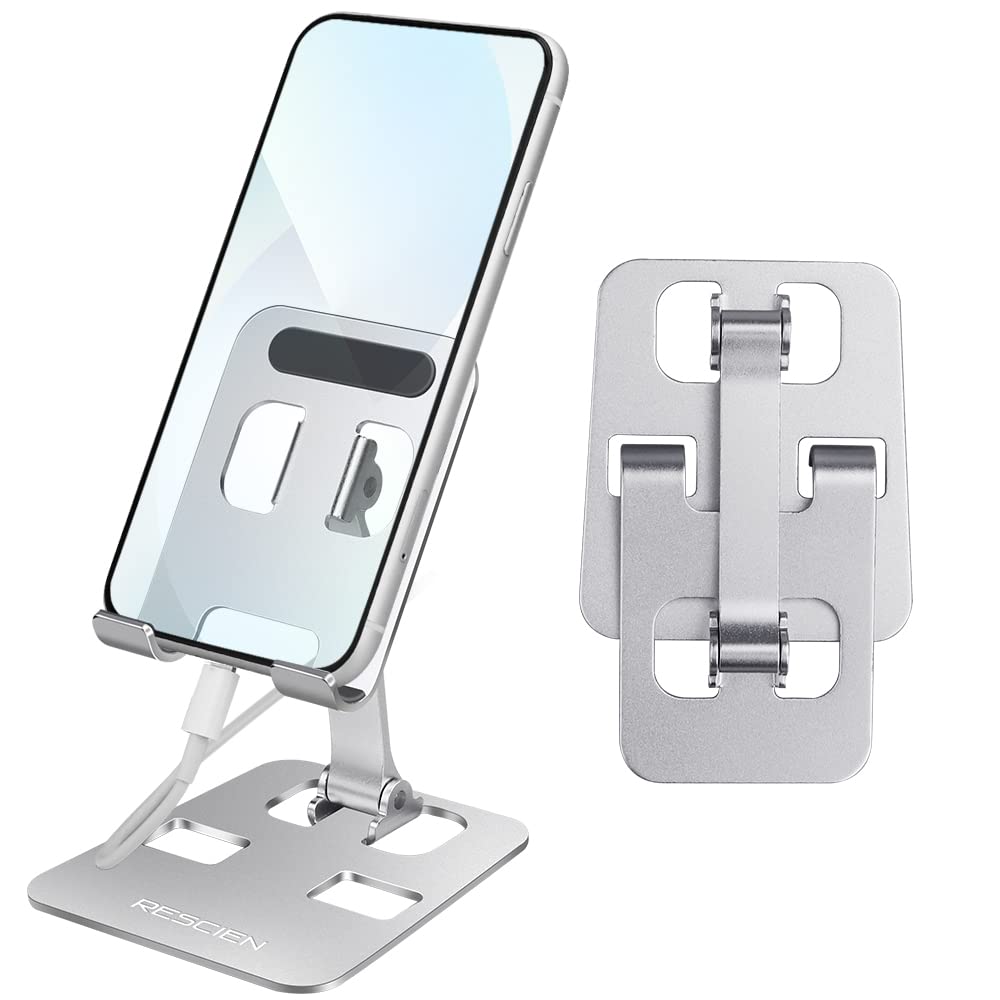 RESCIEN Cell Phone Stand Adjustable Phone Stand Cradle Holder Aluminum Desk Stand Compatible with All Mobile Phone iPhone 14 iPad Tablet 4.5-11CM Desk Accessories