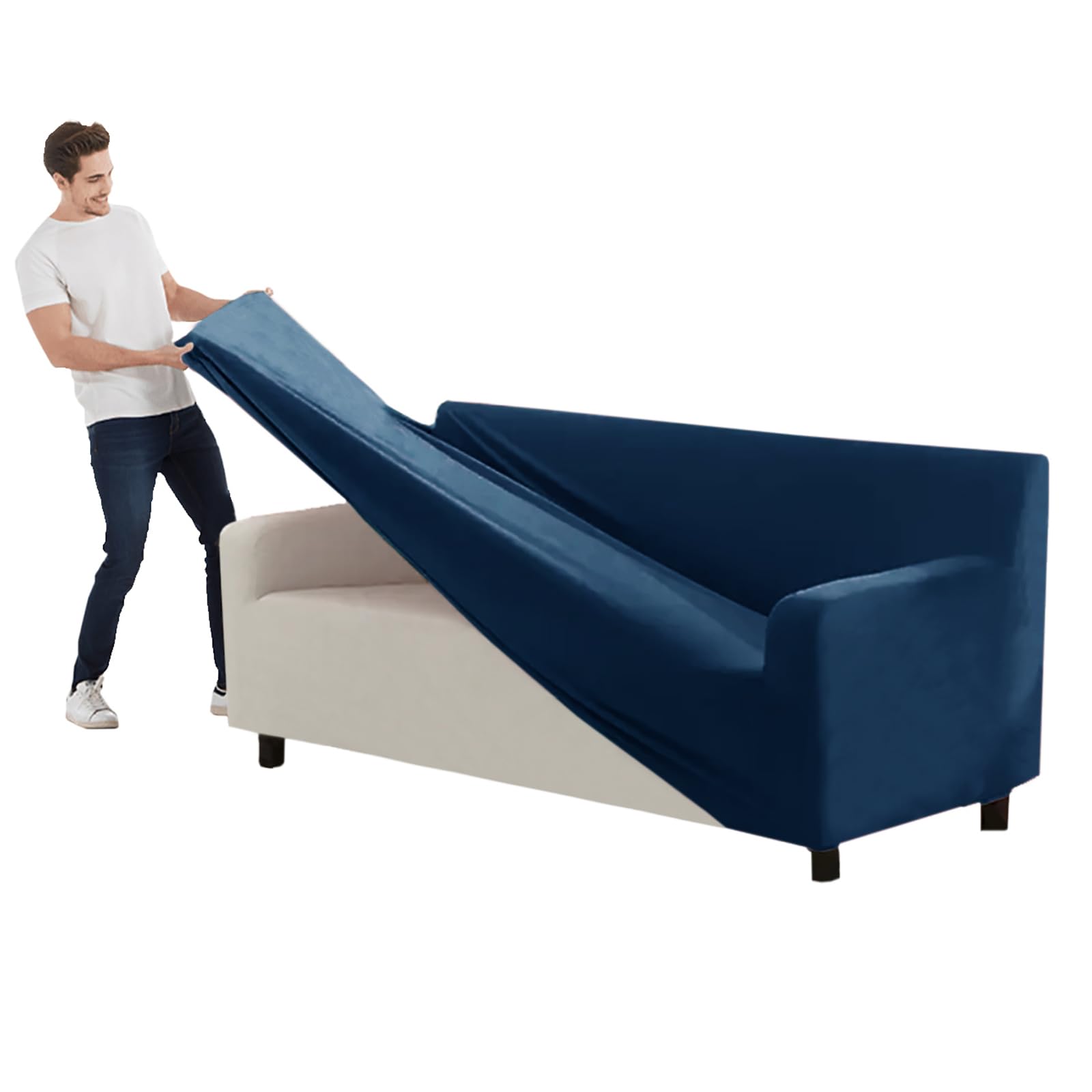 Housses de canapé extensible velours bleu protège dossier séparé canapé XL