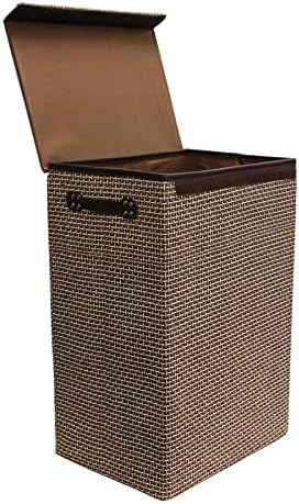 simpahome 72L Laundry Basket with Lid, Sturdy Foldable Woven Style Hamper Design - Beige/Brown 60cm (H) x 40cm (W) x 30cm (L) - Single Basket