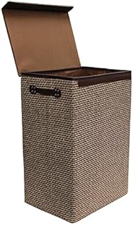 simpahome 72L Laundry Basket with Lid, Sturdy Foldable Woven Style Hamper Design - Beige/Brown 60cm (H) x 40cm (W) x 30cm (L) - Single Basket