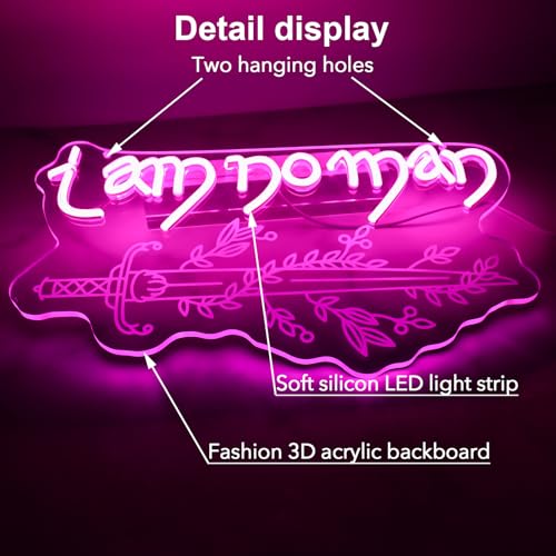 Image of ACOTAR-Inspired inchI Am No Man inch Neon Sign - A Court of Wings and Ruin LED Light - USB Hang Wall Night Light for Fantasy Fans, Gaming Rooms & Book Lovers (8.7x15.7In)