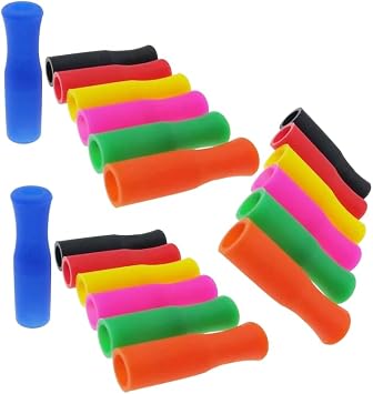 20 Pcs Colorful Silicone Straw Tips, Reusable Teeth Protectors Metal Straws Tips Covers, Prevent Scald Straw Covers Fit for 6mm Wide Stainless Steel Straws Disposable Drinking Straw