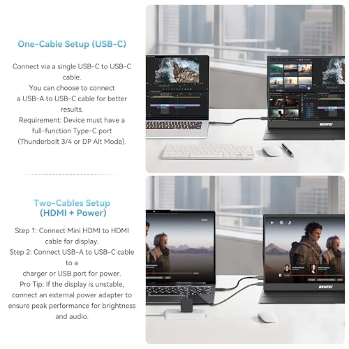 Image of BENFEI Portable Monitor 15.6'', FHD 1080P HDMI USB-C Gaming Display, Ultra-Slim IPS HDR Screen w /Smart Cover & Speakers, Plug & Play External Monitor for Laptop PC Phones Tablet PS5 /4 Xbox Switch