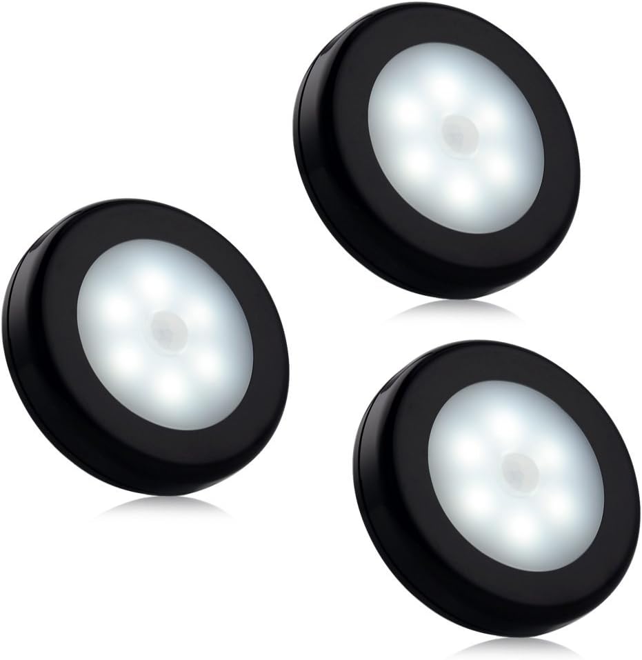 Tontec 6 LED Motion Sensor Night Light Stick-on Anywhere Motion-Activated Detector LED Security Lights Auto on/Off Battery Powered for Porch,Garage,Basement,Closet,Cabinet,Bathroom(White)
