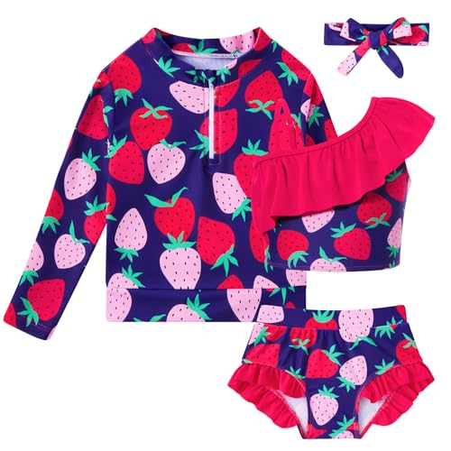 Image of Funnycokid Baby Toddler Girls Swimsuit 4 Piece Bathing Suit Long Sleeve Rash Guard Sets 12 Months-7 Years