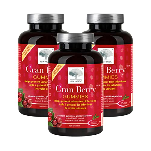 New Nordic Cran Berry Gummies – Gluten-Free, Dairy-Free Herbal Supplement to Support Urinary Tract & Bladder Health – Contains Sour Cherry & Cranberry Extracts – 60 Vegan Gummies (Pack of 3)