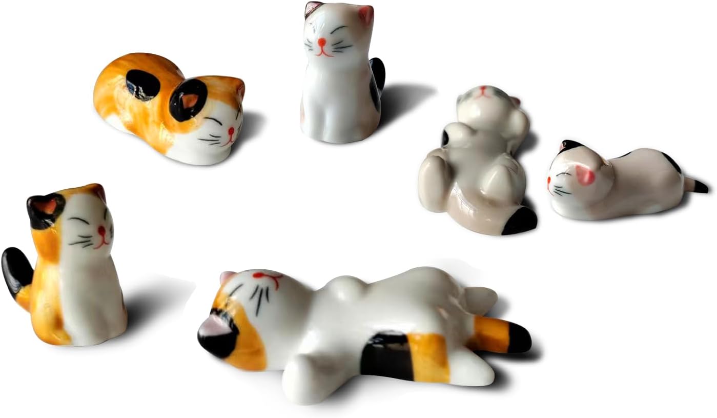 Cute Cat Chopsticks Rest Dinner Spoon Stand Knife Fork Holder, Valentine's Day Present (6Pcs Mixcolor)