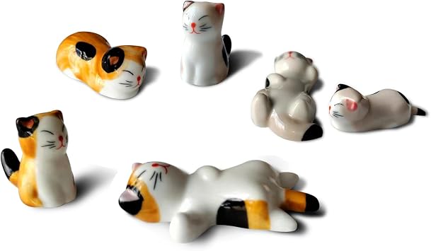 Cute Cat Chopsticks Rest Dinner Spoon Stand Knife Fork Holder, Valentines Day Present 6Pcs Mixcolor