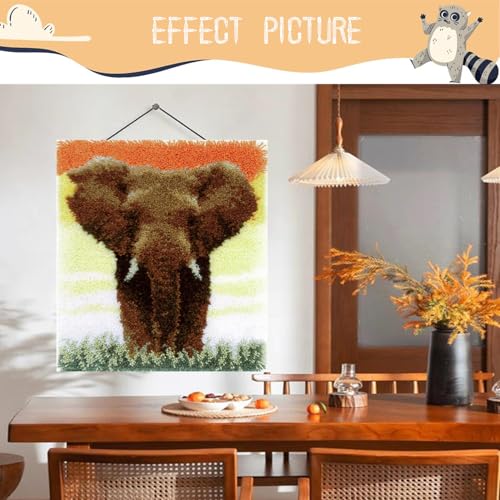 Image of Latch Hook Kits for Adults - DIY Latch Hook Rug Kits, Crochet Kit for Beginners, Rug Making Kits with Printed Canvas, Gift Packaging. (Elephant,15x21)