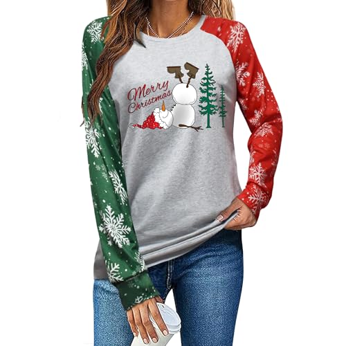 Christmas Shirts for Women:Tree Color Block Long Sleeve Xmas Tops - image 1