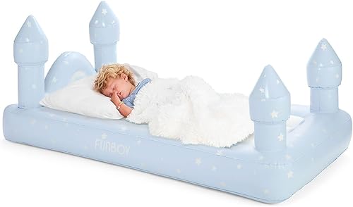 Miniatura 3 de FUNBOY Cama y colchón de aire de viaje Blue Castle Sleepover para niños. Perfecto para fiestas de pijamas. Incluye bolsa de transporte, tamaño