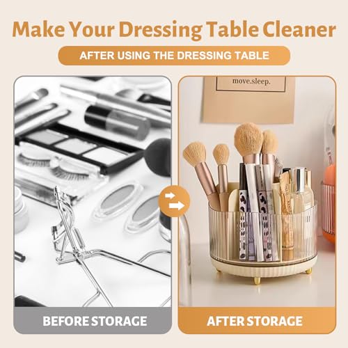 XINHUISHQZ-360-Rotate-Makeup-Brush-Holder-Organizer-Makeup-Organizers-CountertopTransparent-Makeup-Organizer-and-Skincare-Storage-for-Vanity-Desktop-Bathroomwhite
