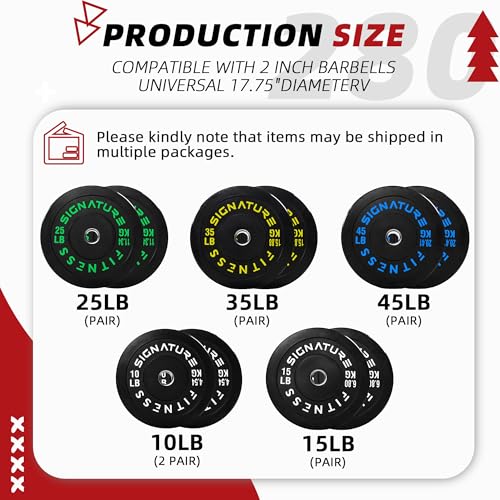 Image of Fitvids 2-Inch Olympic Rubber Weight Plates Sets, Bumper Plates Set with Barbell for Strength Training