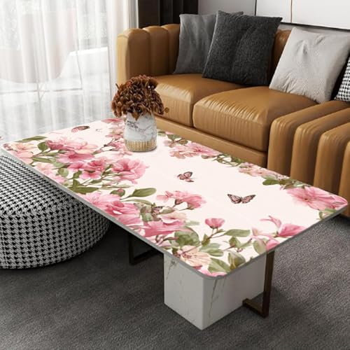 Image of Pink Floral Butterfly Desk Sticker, Spring Flower Desktop Decor, Waterproof Table Surface Protector for Home Office, 39.37x23.62 Inch