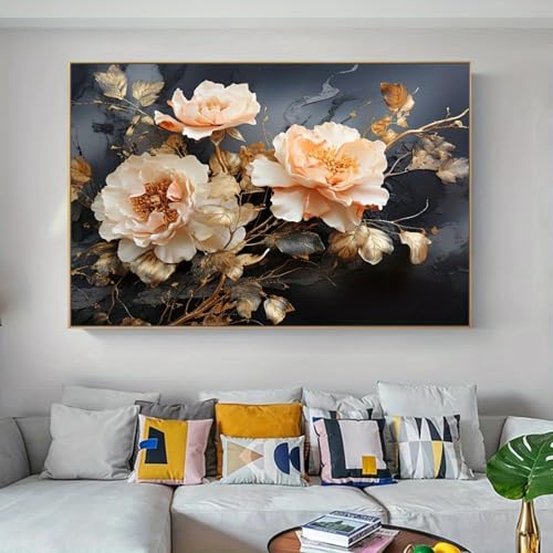 Toile abstraite de fleurs grand format tableau mural salon moderne 95x145cm - 2