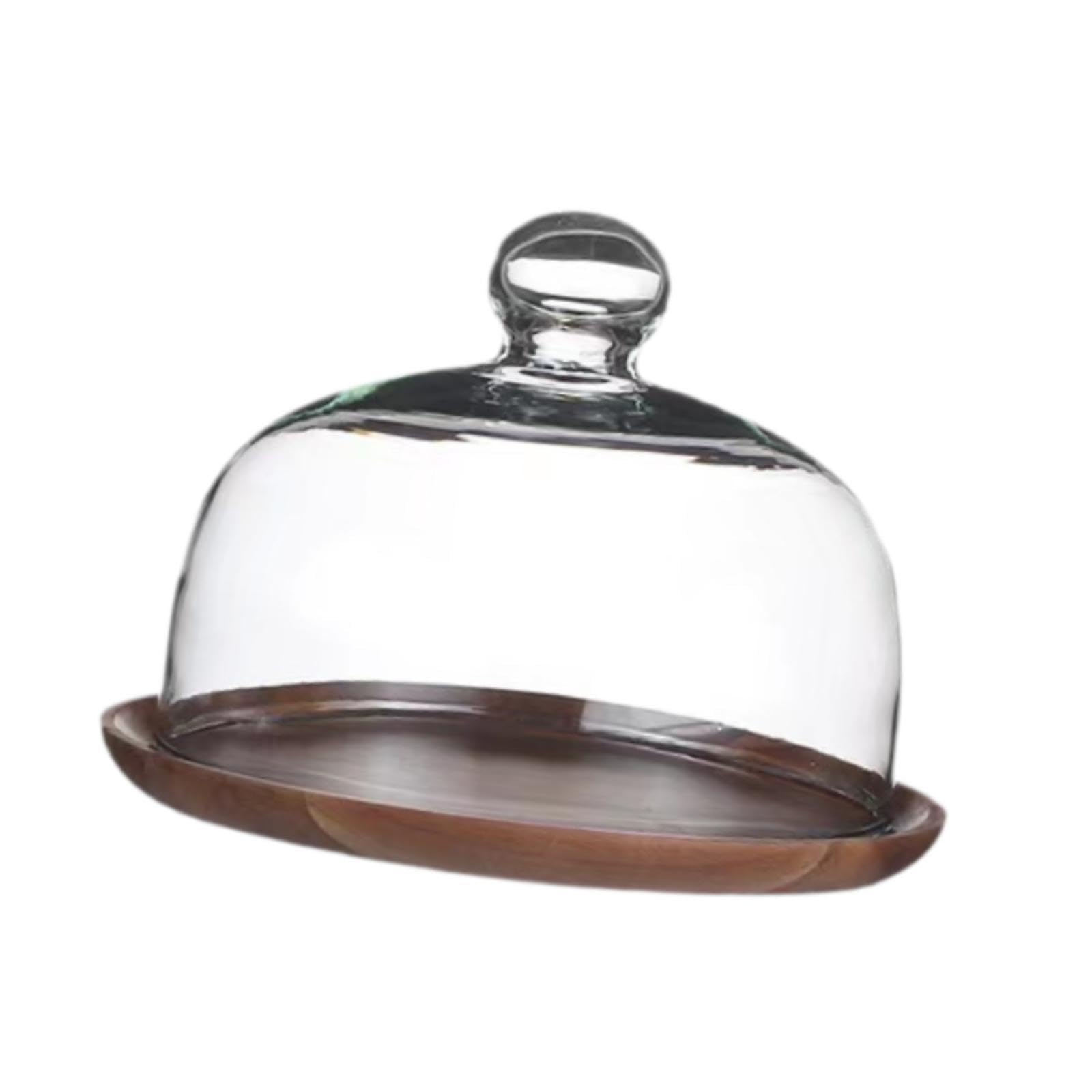 perfk Alzata per Torta in Legno con Coperchio in Vetro, Supporto per Torta, Piatto da Dessert, Vassoio per Esposizione di Torte, per Dolci, Muffin, Coperchio da 18 Cm