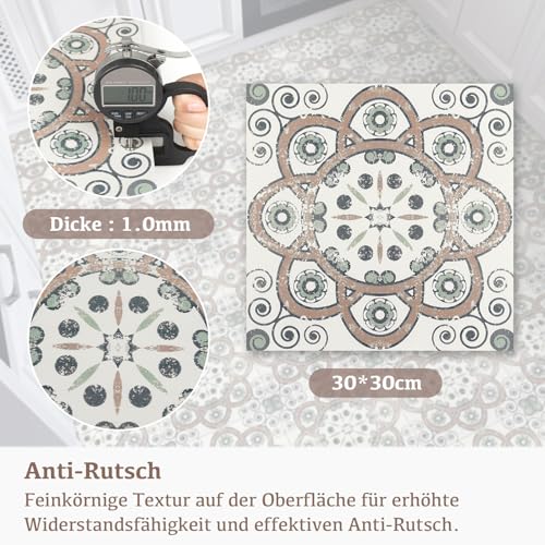 Vinylboden Selbstklebend, PVC Bodenbelag Selbstklebend für Bad Küche Wohnzimmer Wasserdicht Bodenfliesen Selbstklebend 30x30cm, Dicke 1mm 20 Stück