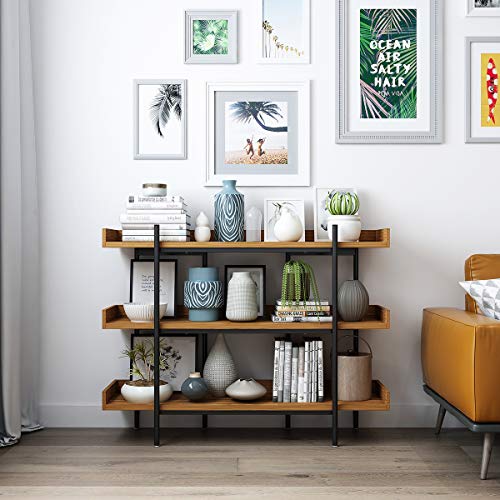 DEWEL Industrial Bookshelf Open Bookcase Storage Rack Metal and Wood Bookcase 36.2\'\' Bookcase Furniture Standing Storage Shelf Units for Home Office - Thumbnail 2