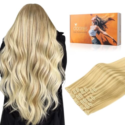 Image of DOORES Clip in Hair Extensions Real Human Hair - DirtyBlonde Highlight Golden Blonde 160g 7pcs 24 Inch, Invisible Edge Natural Straight