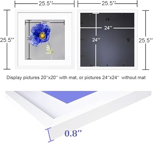 Miniatura 6 de VNVNK Marco blanco de 24 x 24 pulgadas, perfecto para fotos de 24 x 24 pulgadas sin paspartú o imagen de 20 x 20 pulgadas con paspartú, marco de