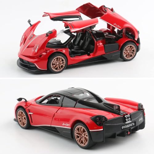 Image of 1 /32 Pagani Huarya Roadster Exclusive Alloy Metal Pull Back Die-Cast Toy Car with Openable Doors & Light Music Collectible Sound Light Toy for Kids Best Birthday Gift (Red)