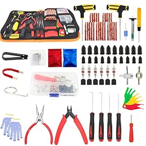 Universal Car Tire Repair Kit with Plugs Studding Tool Set for Punctured Flat Tyre Emergency Kit for Motorcycle, Truck, ARB, ATV, Tractor, RV, SUV, Trailer