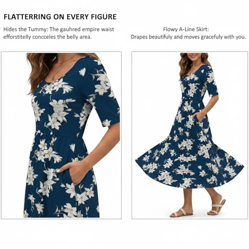 Image of Women's Boho Floral Maxi Dress Casual Boho 2026 Summer Short Sleeve Beach Dresses with Pockets