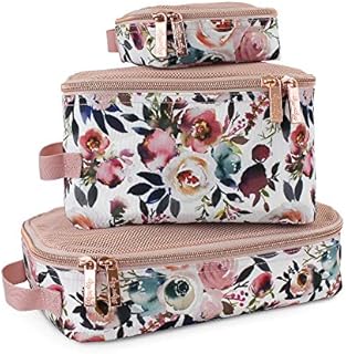 Itzy Ritzy Packing Cubes – Set of 3 Packing Cubes or Travel Organizers; Each Cube Features a Mesh Top, Double Zippers and a Fabric Handle; Blush