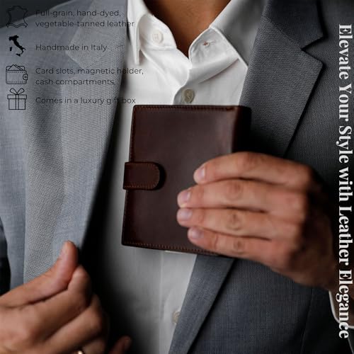 Time Resistance Men's Leather Wallet - Minimalist Wallet Design with Credit Card Holder, Magnetic Coin Holder, Cash Slots - Secured with a Metal Snap Button Closure (Brown)3