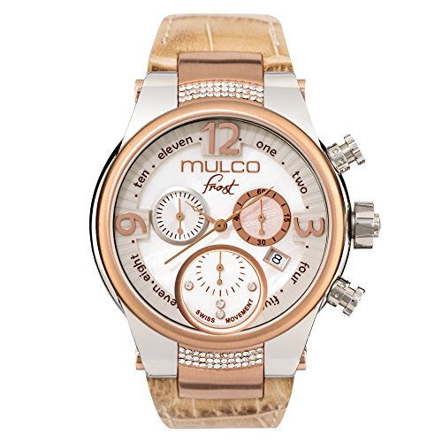 [}R] MULCO rv Frost Beige Leather Band Women Watch with Swarovski Crystals _ 5030D MW5-2601-113 ysAiz