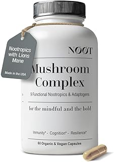 NOOT Mushroom Complex, Organic Lions Mane Mushroom Supplement - Nootropic Adaptogenic Vegan Brain Supplements for Memory and Focus, Biohacking, Immunity and Resilience, 60 Capsules